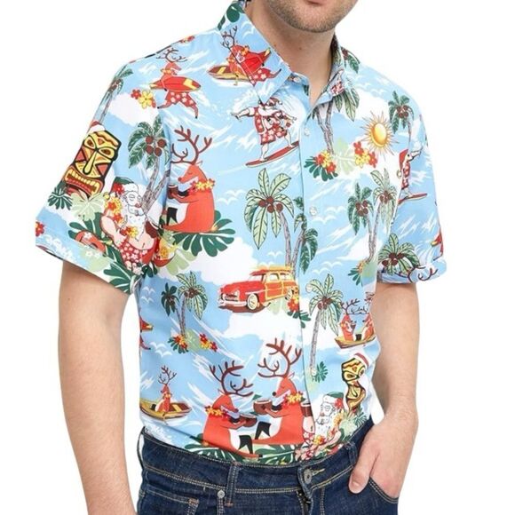 SSLR Men's Santa Claus Party Tropical Ugly Hawaiian Christmas Shirts - Picture 11 of 11